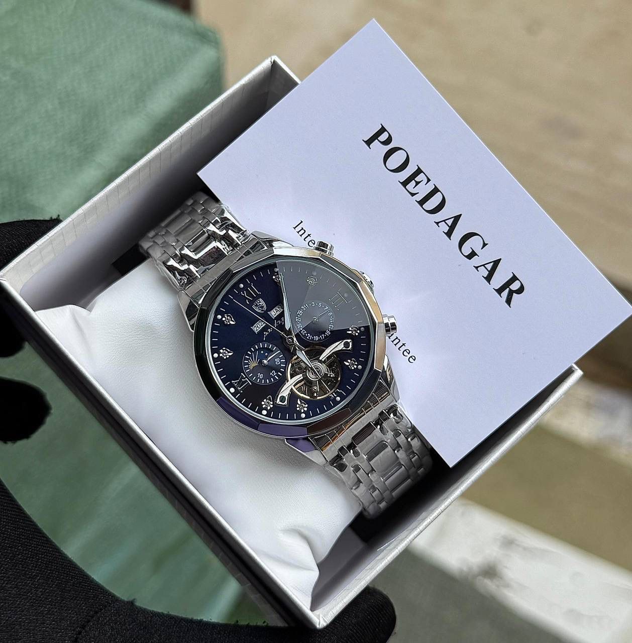 Poedagar automatic chain watch with sapphire glass and water‑resistant case