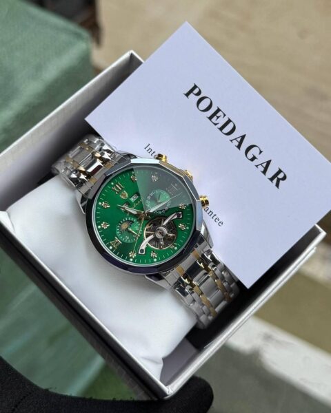 Poedagar Automatic Chain Watch with stainless steel chain, sapphire glass, and water-resistant case