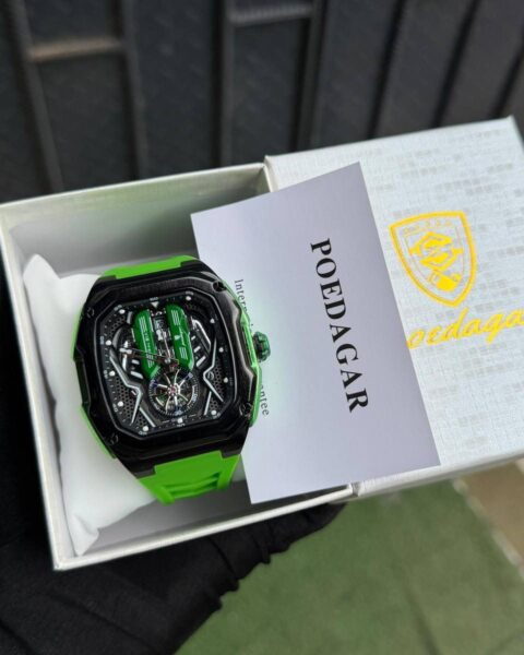 Poedagar automatic watch featuring a silicone strap and stainless steel case