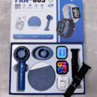 Blue Smartwatch Fan-60s featuring dual watch faces, built-in earphone, speaker, and cooling fan