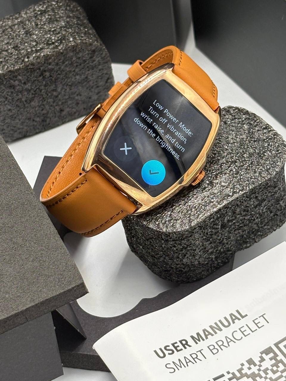Brown Dafit Franck Muller smartwatch with leather strap displaying a custom watch face